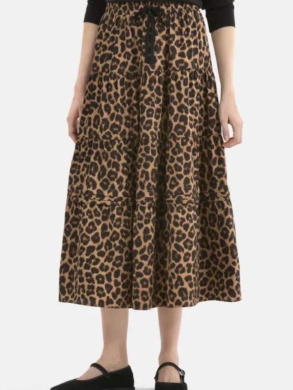 Time & Tru Leopard Print Tiered Midi Skirt